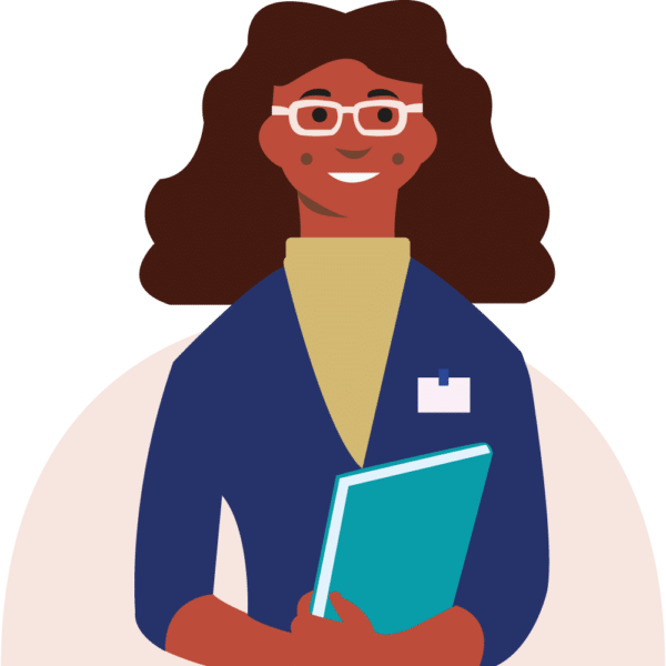 picto professeur femme avec un dossier dans les mains