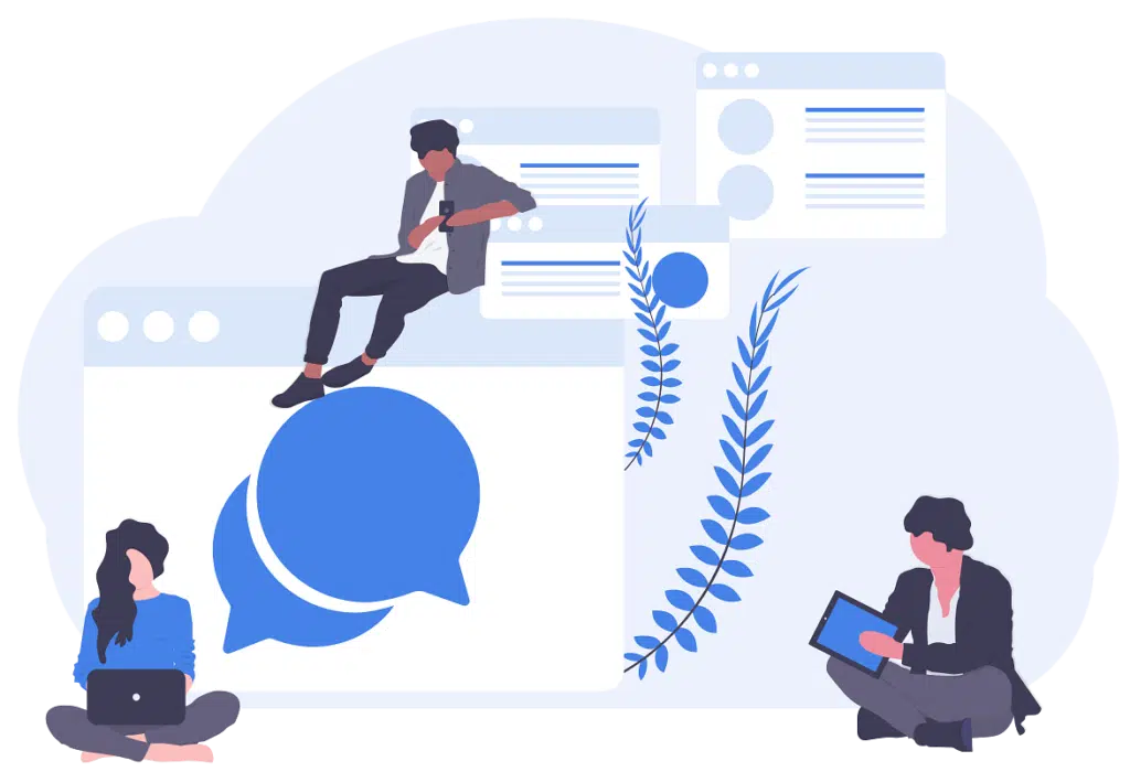 picto plusieurs personnages avec des ordinateurs, telephone ou tablette